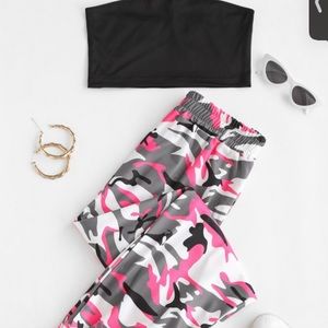 Bandeau Top and Camo Jogger Pants Set